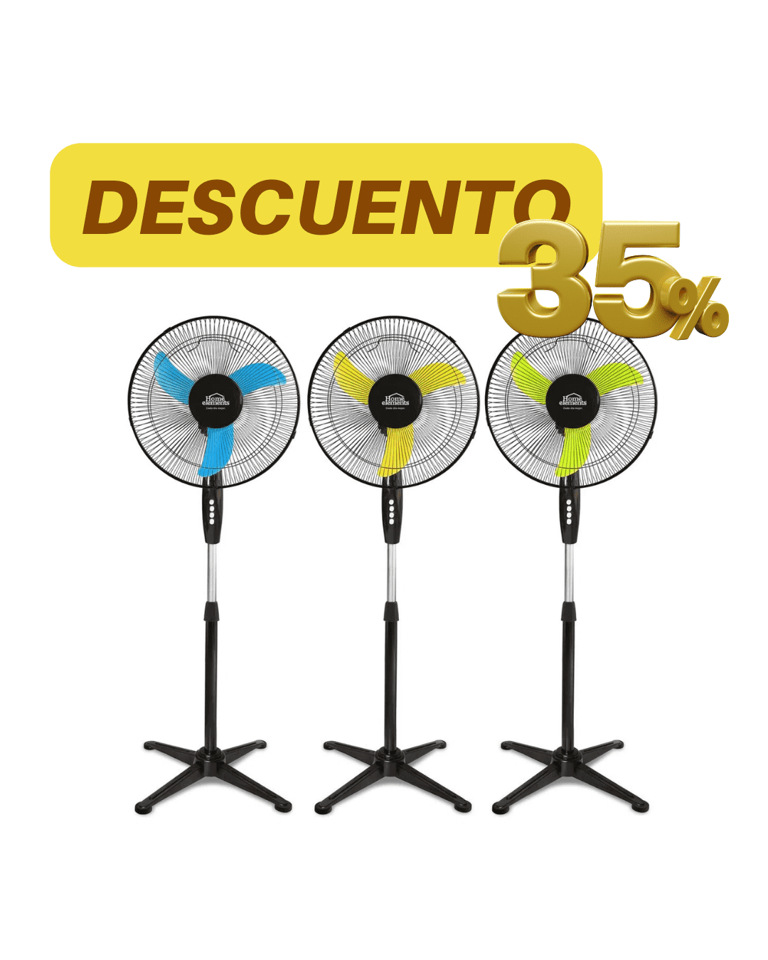 Ventilador De Pedestal Home Elements Negro 16 Pulgadas & 3 Velocidades ...