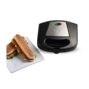 Sanduchera KALLEY K-SMP200N negra, perfecta para preparar sándwiches tipo panini saludables y deliciosos para toda la familia.