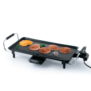 Compra el Asador Eléctrico Rectangular con doble recubrimiento de antiadherente y 5 niveles de temperatura ajustables. Incluye bandeja recolectora de grasas y una garantía de 2 años. Ideal para compartir en familia.