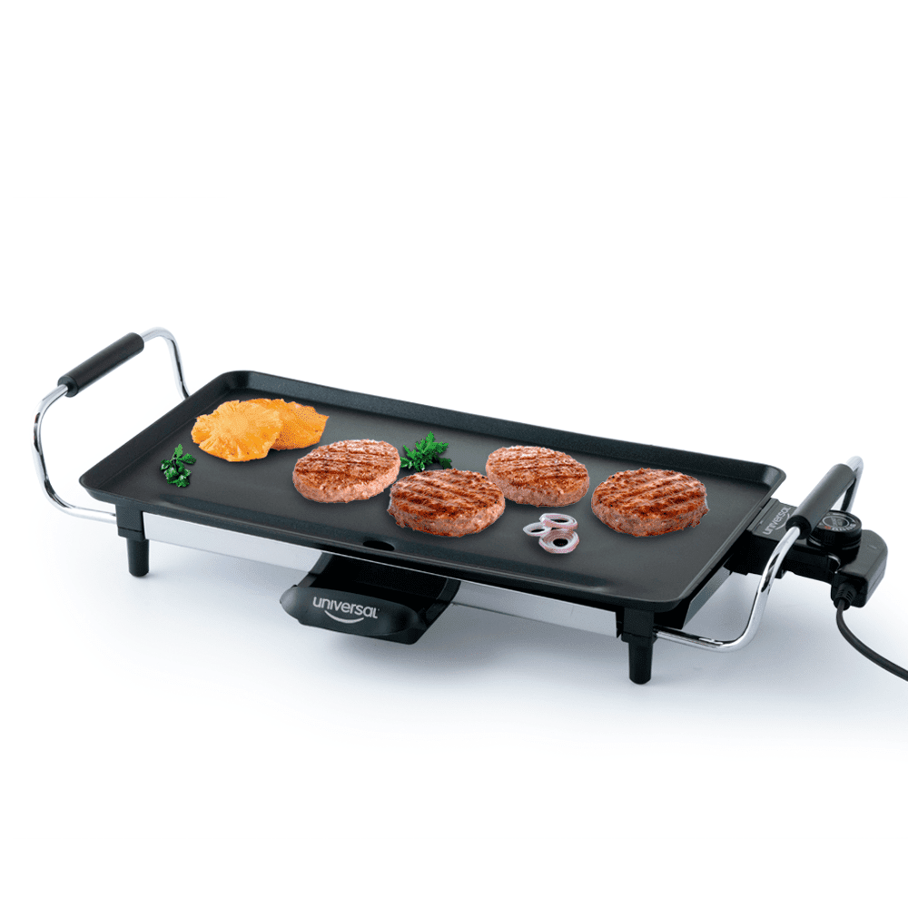 Compra el Asador Eléctrico Rectangular con doble recubrimiento de antiadherente y 5 niveles de temperatura ajustables. Incluye bandeja recolectora de grasas y una garantía de 2 años. Ideal para compartir en familia.